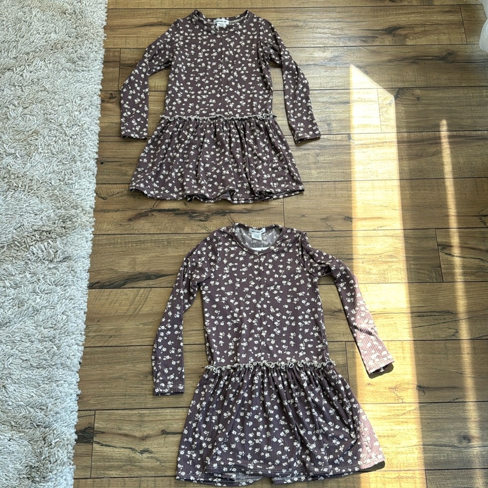 2 of the same dress girls size 5! grape ivory rib floral drop waist dress!